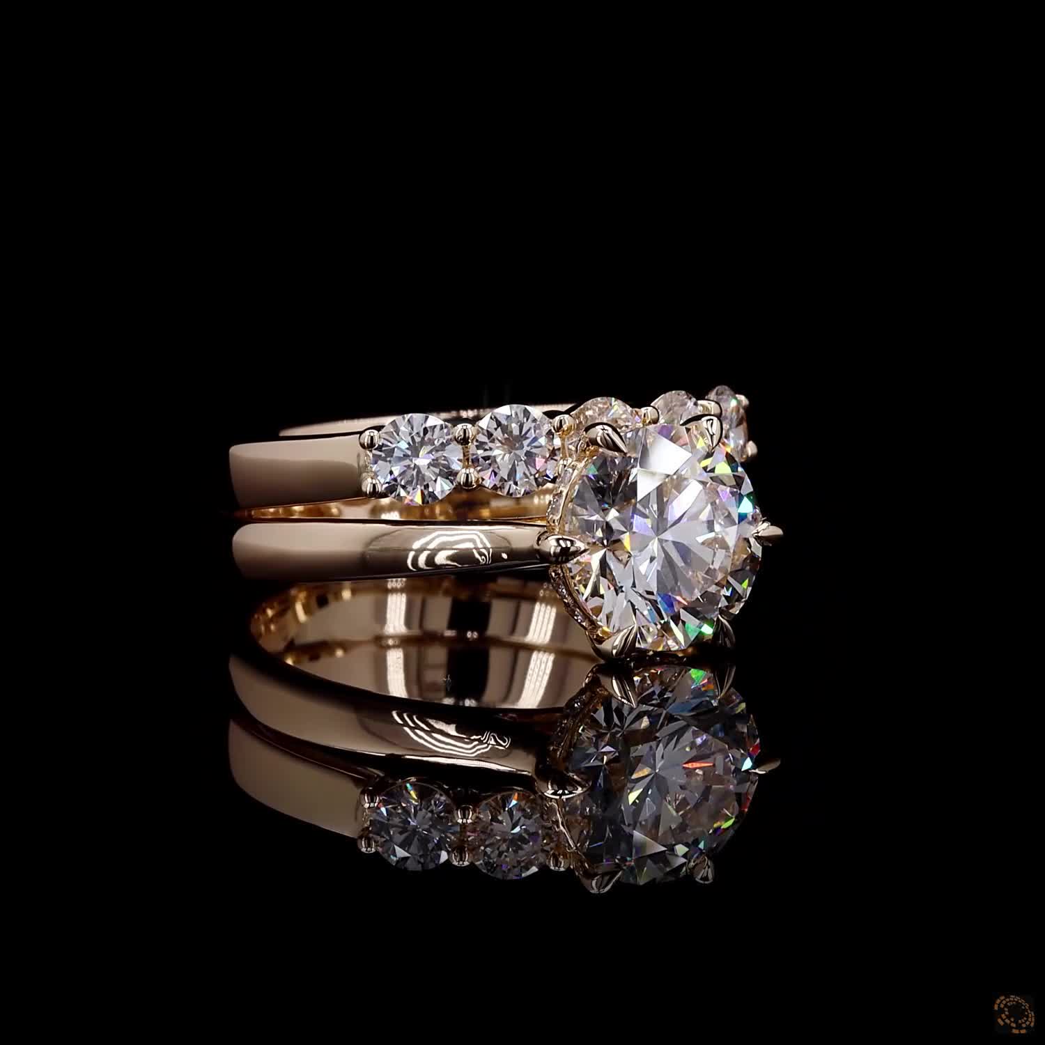 3ct Round Hidden Halo Engagement Ring Set