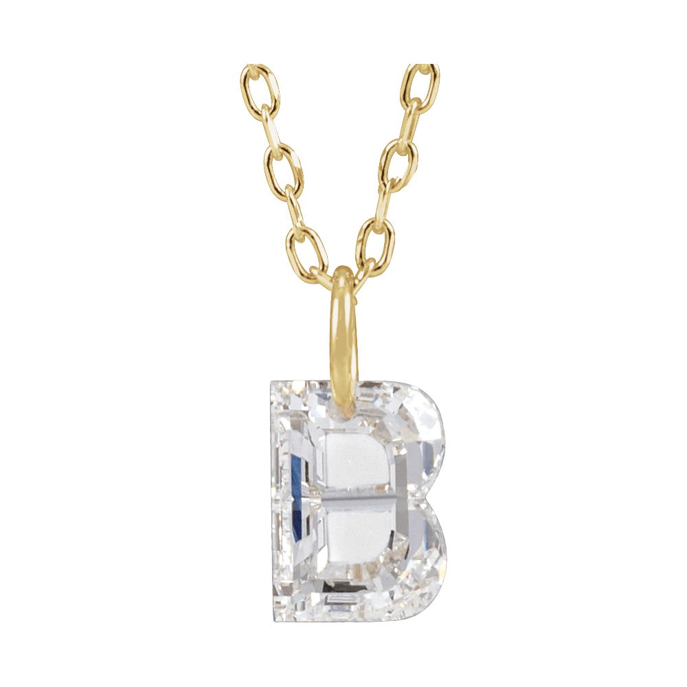 14K Solid Gold Lab Diamond Initial Necklace