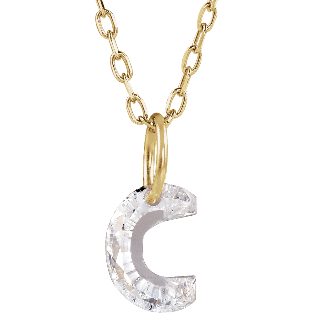 14K Solid Gold Lab Diamond Initial Necklace