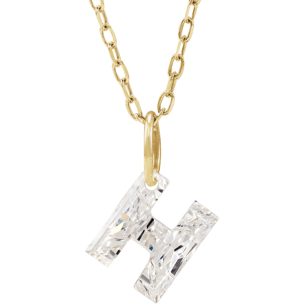 14K Solid Gold Lab Diamond Initial Necklace