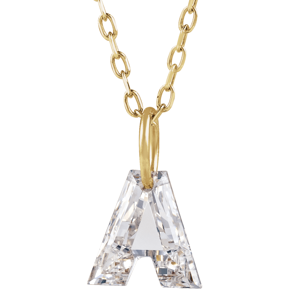 14K Solid Gold Lab Diamond Initial Necklace