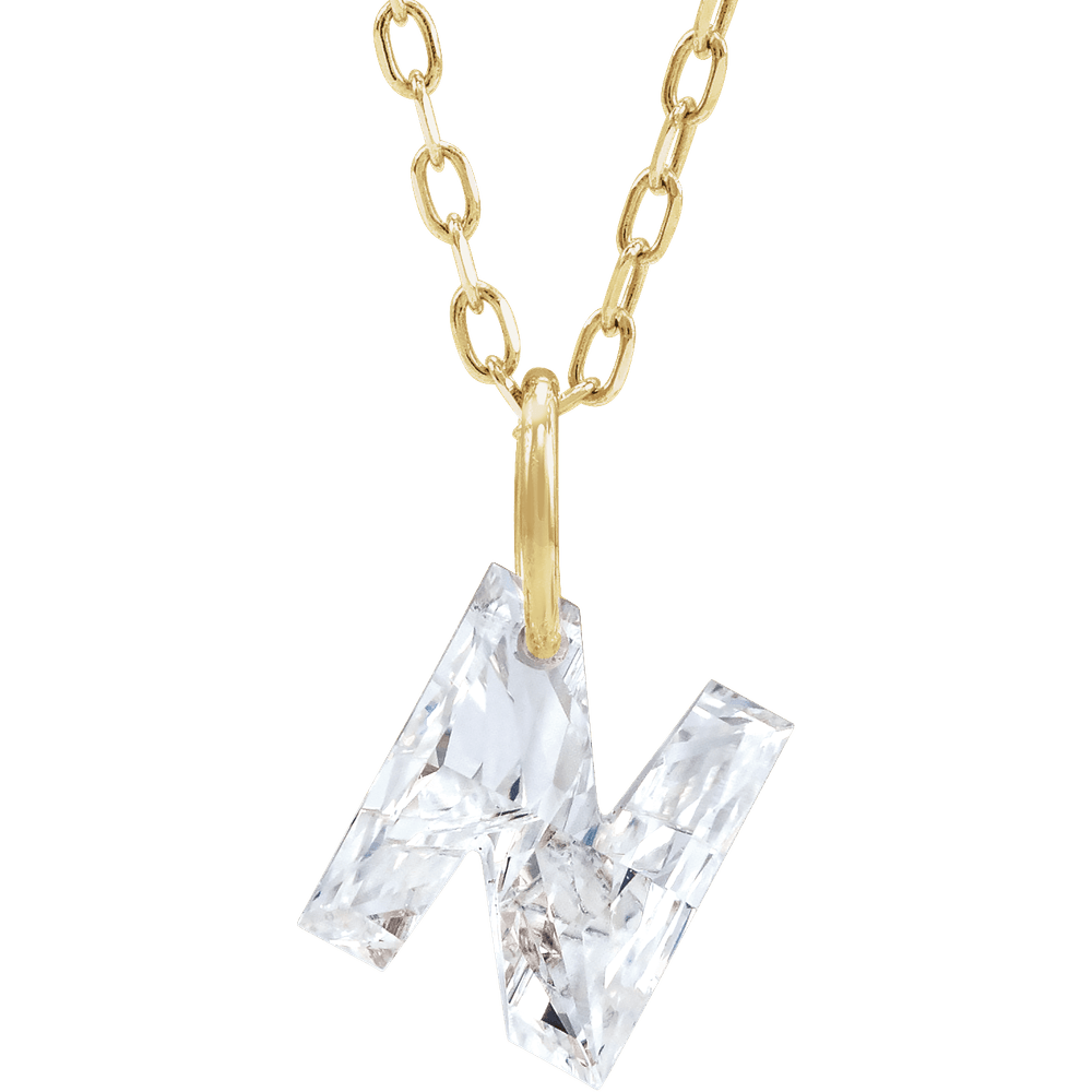 14K Solid Gold Lab Diamond Initial Necklace