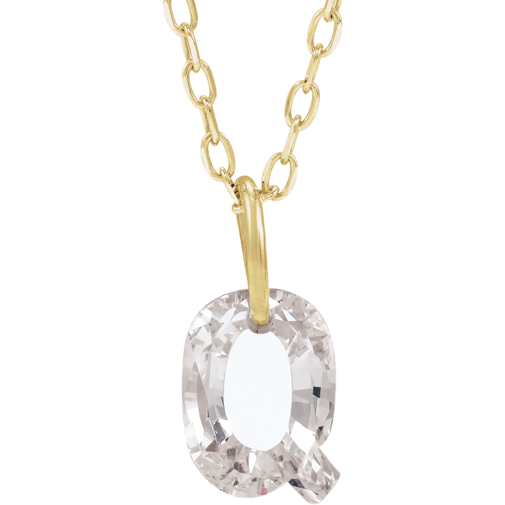 14K Solid Gold Lab Diamond Initial Necklace