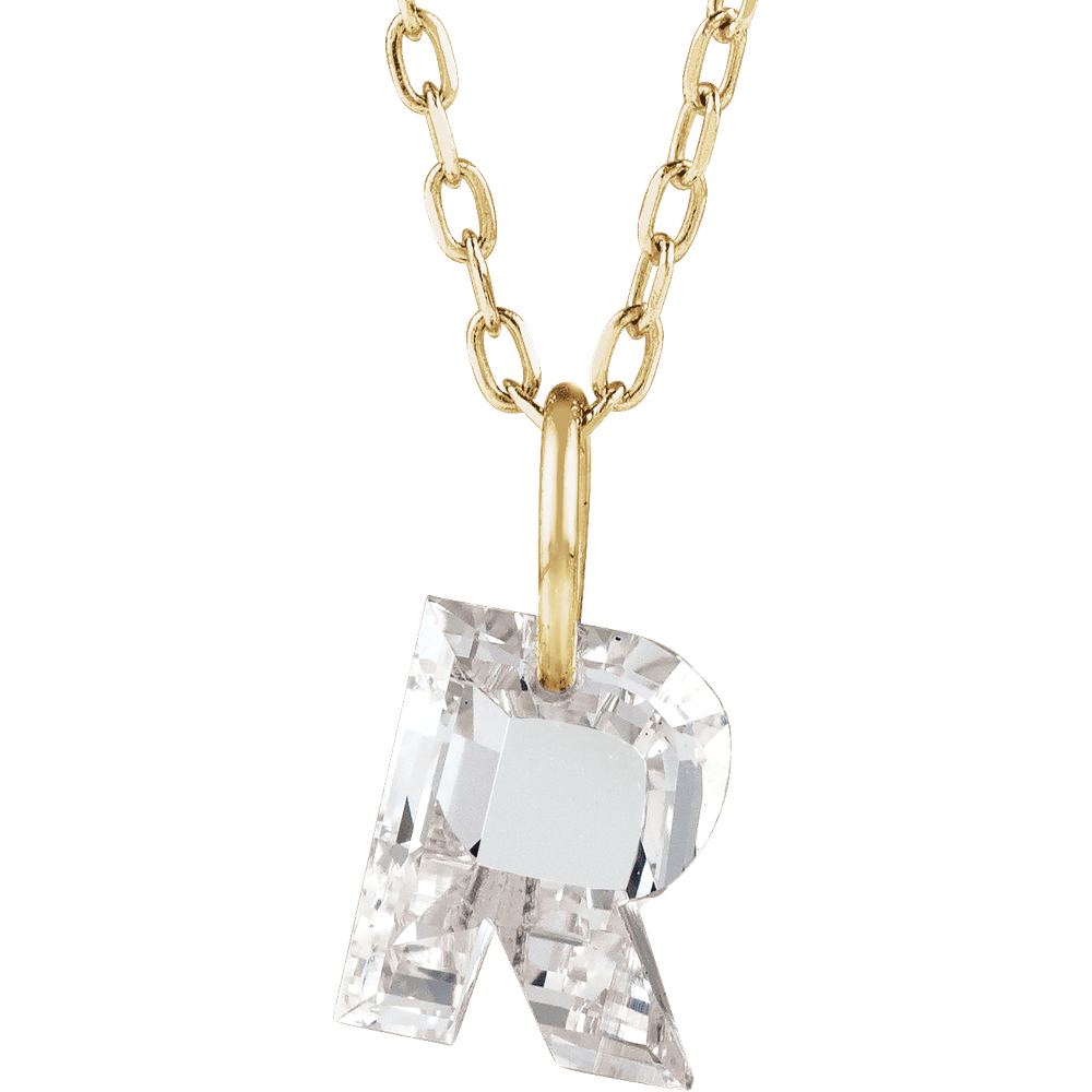14K Solid Gold Lab Diamond Initial Necklace