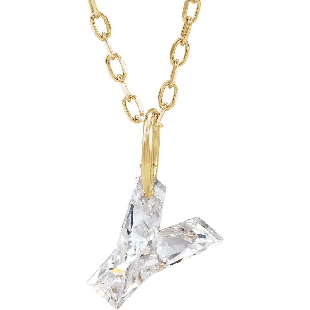 14K Solid Gold Lab Diamond Initial Necklace