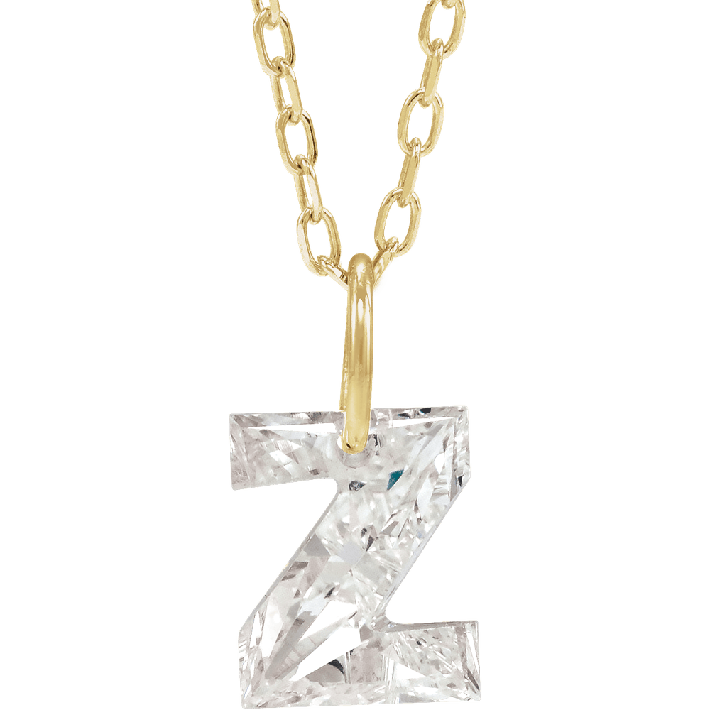 14K Solid Gold Lab Diamond Initial Necklace