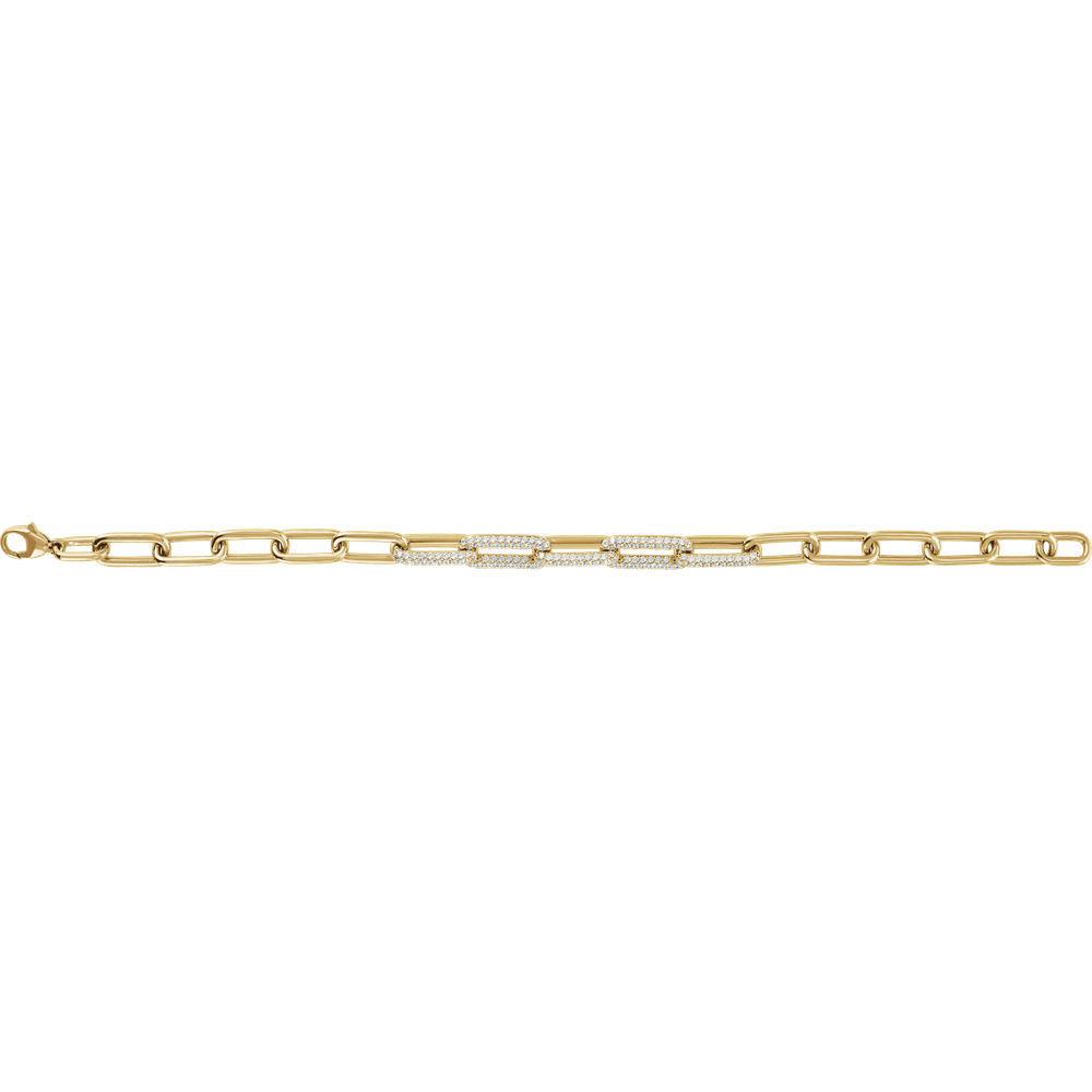 14K Yellow Gold 1 1/2 CTW Lab-Grown Diamond Paperclip-Style 7" Bracelet
