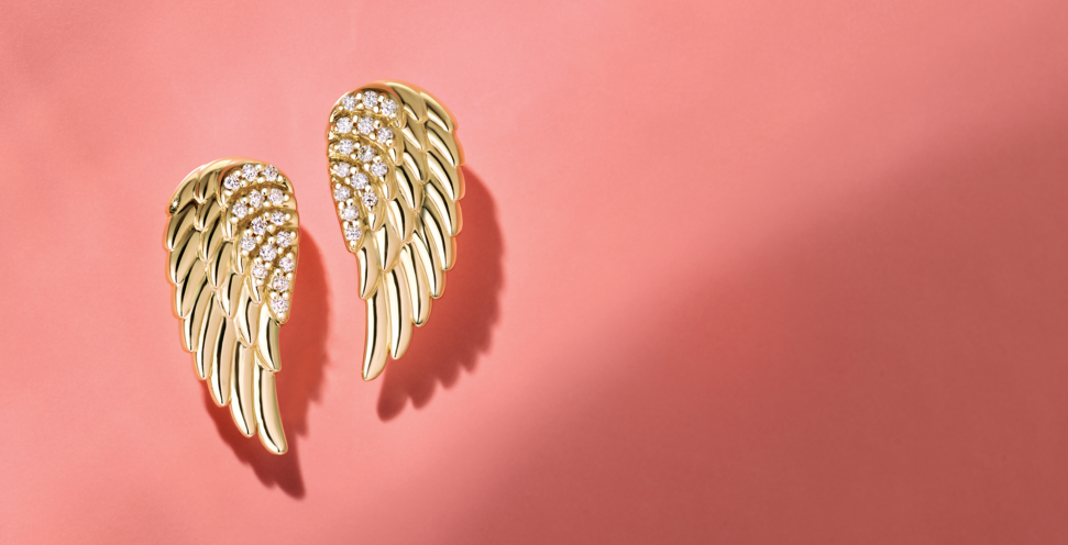 14K Yellow Gold .07 CTW Natural Diamond Angel Wing Earrings