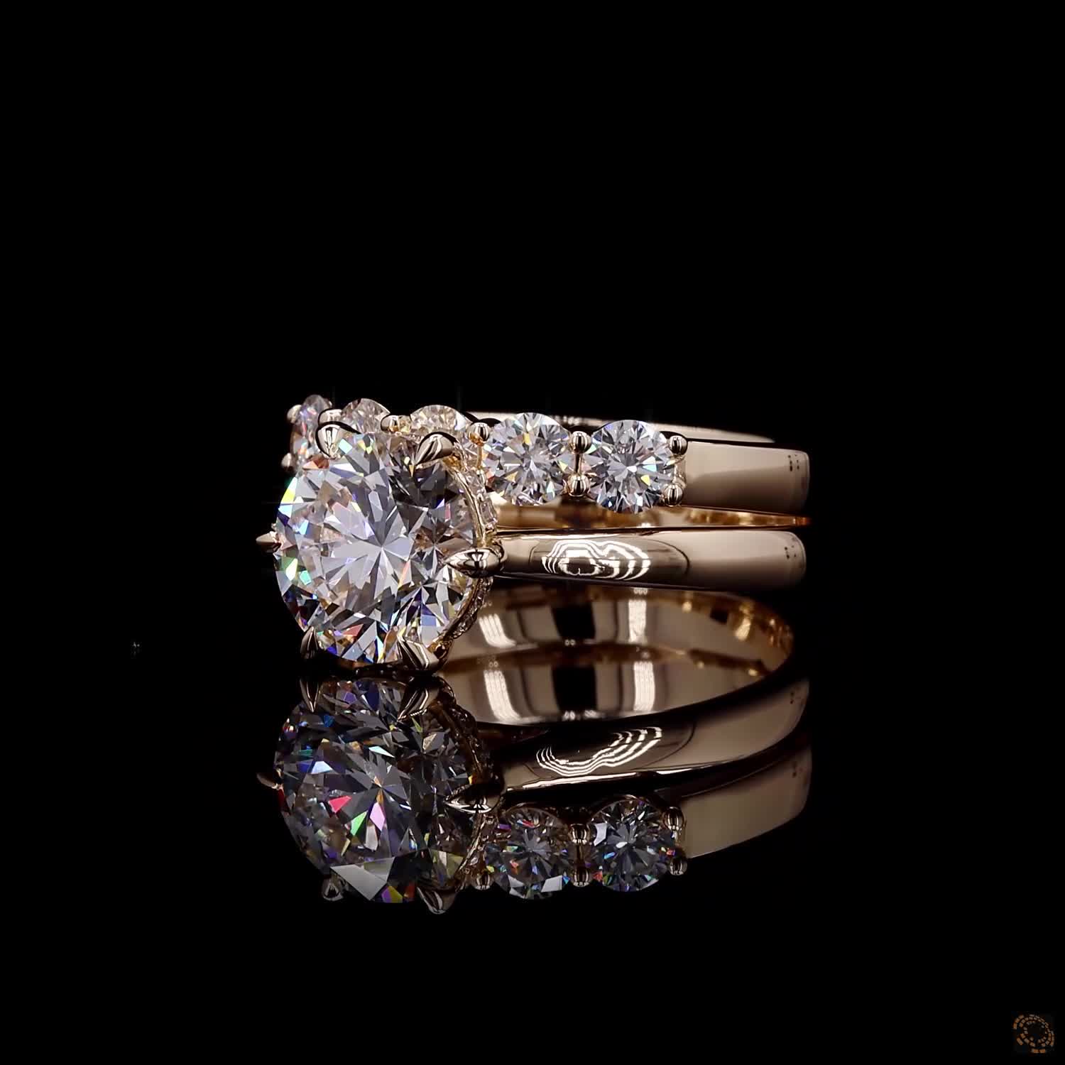 3ct Round Hidden Halo Engagement Ring Set
