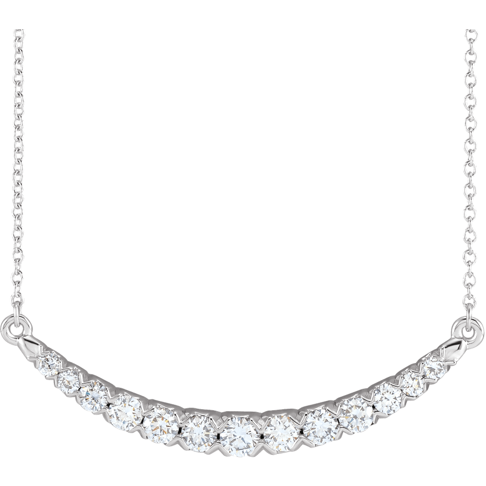 14K White Gold 3/4 CTW Lab-Grown Diamond French-Set Bar 18" Necklace