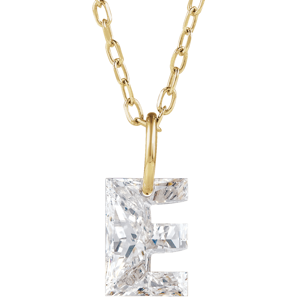 14K Solid Gold Lab Diamond Initial Necklace