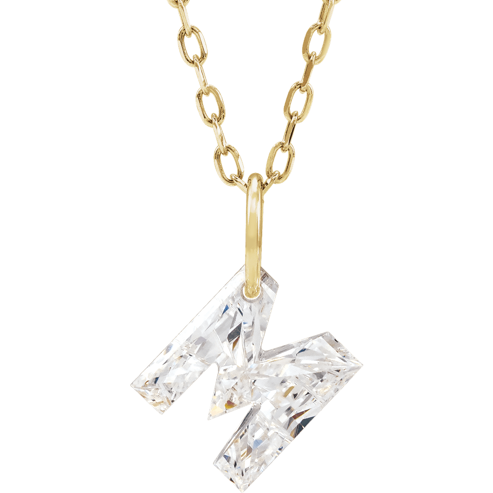 14K Solid Gold Lab Diamond Initial Necklace