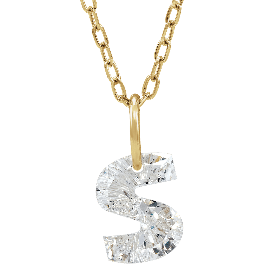 14K Solid Gold Lab Diamond Initial Necklace