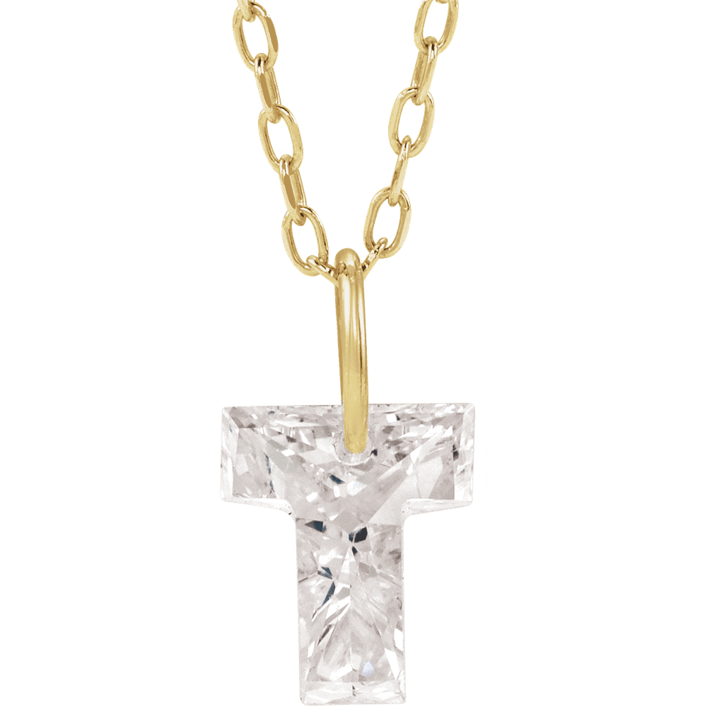14K Solid Gold Lab Diamond Initial Necklace