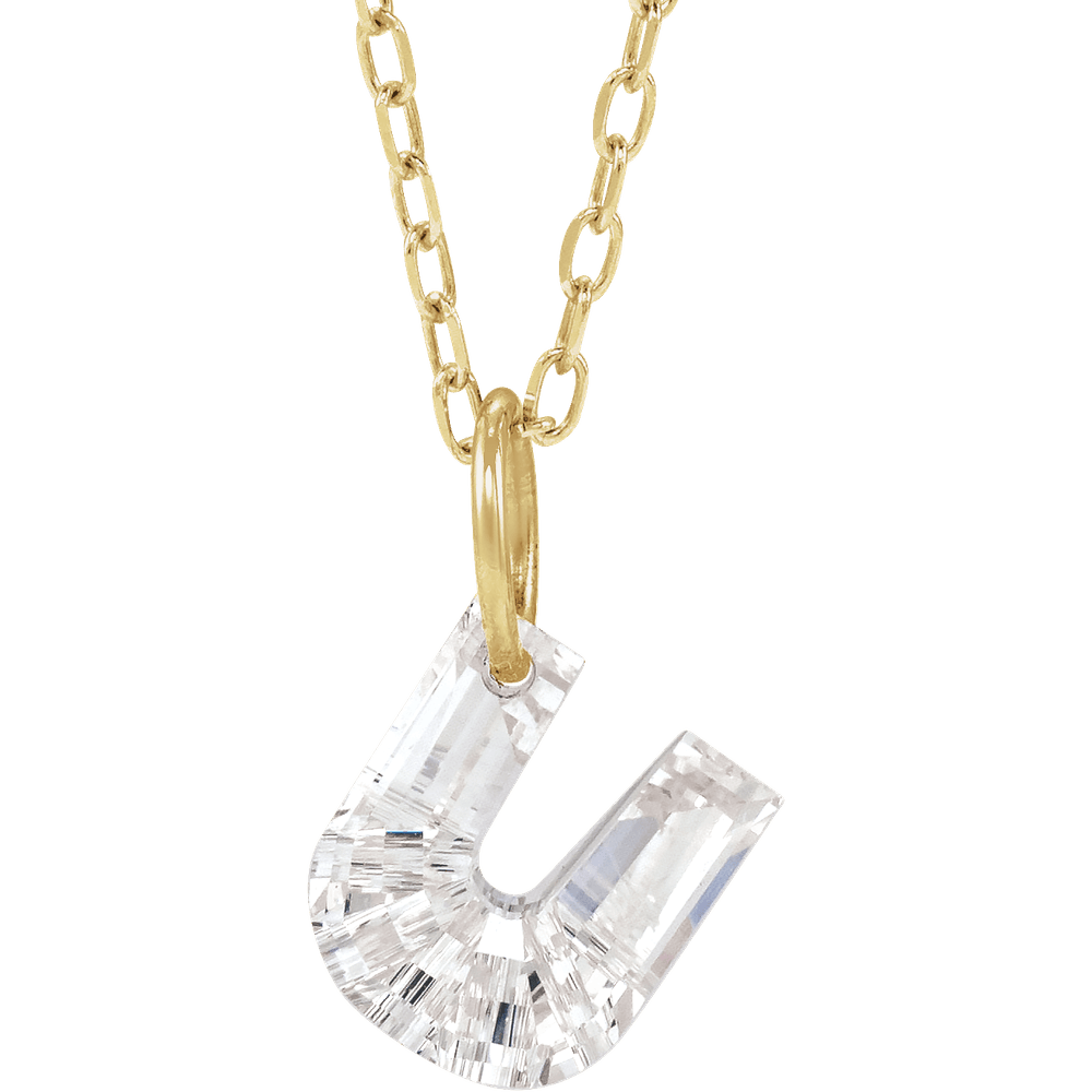 14K Solid Gold Lab Diamond Initial Necklace