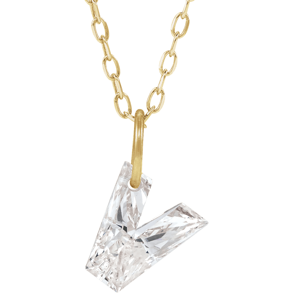 14K Solid Gold Lab Diamond Initial Necklace